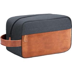Elviros Beauty case da viaggio da uomo da appendere Dopp Kit idrorepellente in pelle PU borsa da barba con grande capacità per viaggi e bagno, Blu navy, Medium, Pelle sintetica anteriore