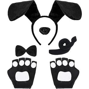 Hifot Costumi per Cagnolino per Adulti e Bambini, Fascia con Orecchie Cane Naso Finto Coda Guanti Papillon,Bassotto Costume Halloween Carnevale
