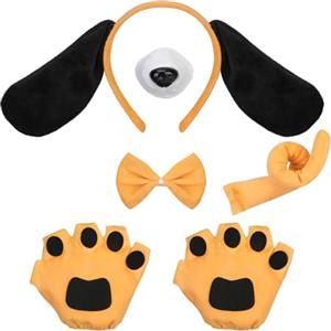 Hifot Costumi per Cagnolino per Adulti e Bambini, Fascia con Orecchie Cane Naso Finto Coda Guanti Papillon,Bassotto Costume Halloween Carnevale