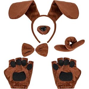 Hifot Costumi per Cagnolino per Adulti e Bambini, Fascia con Orecchie Cane Naso Finto Coda Guanti Papillon,Bassotto Costume Halloween Carnevale