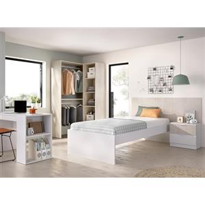 DEKIT GRUPO RIMOBEL LION PACK - Set testiera con comodino, giroletto 90x190, scrivania e armadio guardaroba - BIANCO/ALISTONATO