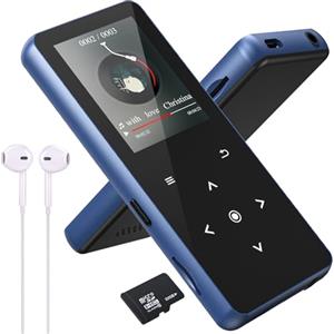 LIUWID 32GB Lettore MP3 Bluetooth 5.0, Lettore Musicale Suono Hi-Fi Altoparlante HD Integrato, Video, Registrazione Vocale, Radio FM, Supporto per Lettore di E-book Fino a 128GB (Blu)