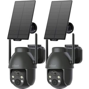 ieGeek 2K 360° PTZ Telecamera Wi-Fi Esterno Senza Fili, Videocamera Sorveglianza Batteria con Pannello Solare, Rilevazione di Movimento PIR, Sirena, Visione Notturna a Colori, Funziona con Alexa, 2 pz