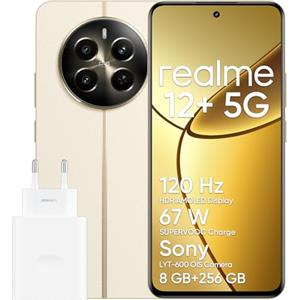 realme 12+ 5G Smartphone 8+256 GB Supporta NFC, Chipset Dimensity 7050, Sony LYT-600 OIS, Display AMOLED da 120 Hz, Smart Touch Antipioggia, SUPERVOOC da 67W, Dual SIM, Beige, Adattatore Incluso