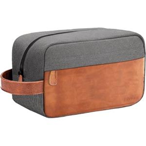 Elviros Beauty case da viaggio da uomo, kit dopp da appendere, idrorepellente, in pelle PU, con grande capacità, per viaggi e bagno, regalo per uomini,, Grigio, M, Pelle PU superficie