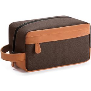 Elviros Beauty case da viaggio da uomo, kit dopp da appendere, idrorepellente, in pelle PU, con grande capacità, per viaggi e bagno, regalo per uomini,, Marrone, M, Base in pelle PU