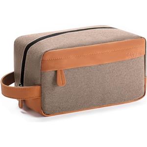 Elviros Beauty case da viaggio da uomo, kit dopp da appendere, idrorepellente, in pelle PU, con grande capacità, per viaggi e bagno, regalo per uomini,, cachi, M, Base in pelle PU
