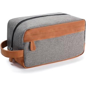 Elviros Beauty case da viaggio da uomo, kit dopp da appendere, idrorepellente, in pelle PU, con grande capacità, per viaggi e bagno, regalo per uomini,, Grigio, M, Base in pelle PU