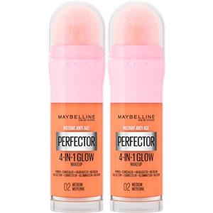 Maybelline New York Instant Age Perfector Glow 4in1 Correttore BB Cream Illuminante Primer Colore 02 Medium con Spugnetta per Applicazione - 2 Flaconi da 20ml