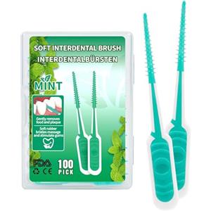 LAOYE 100x Scovolini Dentali menta Spazzolini Interdentali Stuzzicadenti plastica SOFT Toothpick Silicone Bastoncini Denti scovolino, rinfrescante sapore di menta, pulizia interdentale efficace