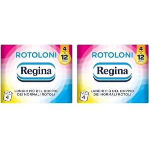 Regina Rotoloni Regina - 4 Maxi Rotoli di Carta Igienica, 500 Fogli a 2 Veli, Lunghi Più del Doppio dei Normali Rotoli, 50% in Plastica Riciclata, Carta 100% Certificata FSC® (Confezione da 2)