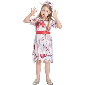Ikali - Costume da infermiera zombie per bambina, vestito di Halloween, uniforme da lavoratore ospedaliero, 4-6 anni
