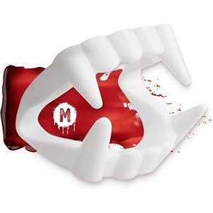 Festicy Set 2X Denti Finti Vampiro Taglia M I Zanne Professionali per Costume Halloween Ragazzi 10-18 Anni I Dimensioni 4,8x6,5cm I Senza Colla, Sicuro e Riutilizzabile