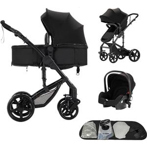 Aveainelle Passeggino trio, Passeggino 3 in 1, Navicella neonato, Sistema da viaggio e seggiolino auto, per neonati bambini 0-36 mesi (Nero)
