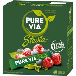 Pure Via Dolcificante alla stevia, zero calorie - Scatola da 40 bastoncini