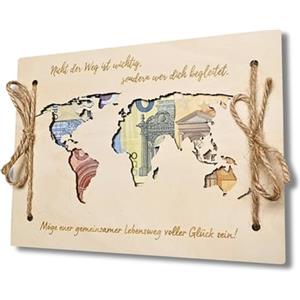 CUEMOON Biglietto Auguri Matrimonio in Legno,Biglietto Matrimonio Mappamondo, Biglietto per Regalare Denaro Originale