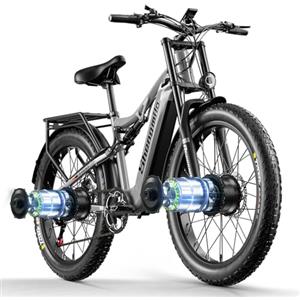 Shengmilo S600 full suspension adult electric mountain bike 17.5AH,fat tyre 26 inch dual motor ebike,three riding modes