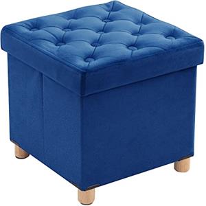 BRIAN & DANY Pouf Contenitore Quadrato, Puff Poggiapiedi Pieghevole in Velluto, Pouf Sgabello con Gambe per Camera da Letto Soggiorno, 40 x 40 x 40 cm, Blu