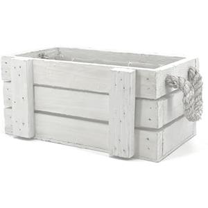 Vimin Box Fioriera Da Esterno Rettangolare Bianca In Legno Con Manici In Corda E Rivestimento In Plastica | Misure 26x15x10 cm | Ideale Come Fioriera Da Balcone, Portavaso O Coprivaso Per Piante Da Interno