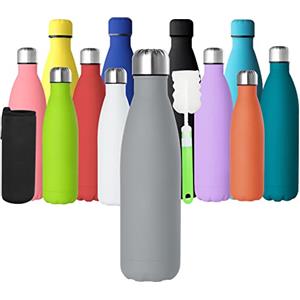 GeeRic Bottiglia Termica 500ML Opaco Borraccia in Acciaio Inox+Spazzola+Borsa Portatile Bottiglia d'Acqua Sportiva Tenere 12H Caldo/24 Freddo Borraccia Termica per Campeggio,Scuola,Palestra Grigio