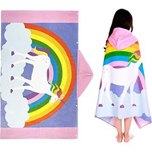 FLYISH DIRECT Asciugamano con cappuccio, 100% cotone Telo Mare per bambini, 127 x 76cm Asciugamano con cappuccio per bambini