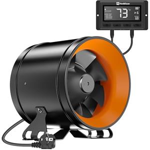 Hon&Guan Ventilatore tubolare regolabile da 150 mm, con controllo intelligente, funge da regolatore di temperatura, temperatura e umidità, ventola silenziosa per motori EC con spina europea per tenda