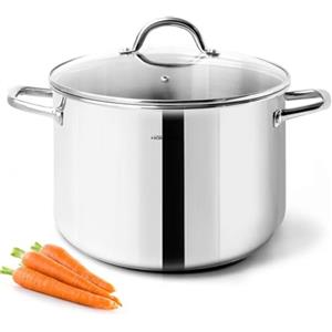 HOMICHEF Pentola per Brodo 24,5 cm 5,7 Litri Acciaio Inossidabile Senza Nichel - Pentola da 5,7 Litri con Coperchio e Manico, Adeale per Zuppe, Salse e Cottura a Induzione
