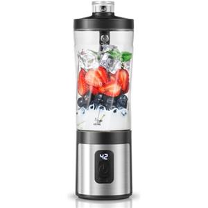 AMZCHEF Frullatore Portatile da 600 ml, display digitale e bicchiere senza BPA,Mini Frullatore con 6 lame,6000 mAh ricarica rapida USB-C 2H (15 cicli) per frullati/smoothie/proteine in polvere