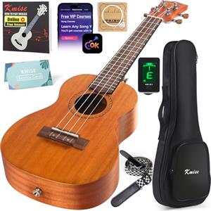 Kmise, kit base ukulele da concerto, in mogano, 23 pollici (58 cm), per principianti, comprende custodia, accordatore elettrico, tracolla, corde, libretto di istruzioni (lingua italiana non garantita)