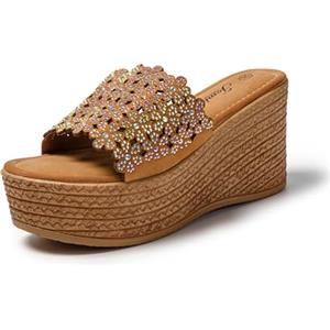 JOMIX Ciabatte Donna Estive Pantofole Estate Ragazze Zeppa Alte da mare Sandali Comode Elegante da Spiaggia Casual SD9102 (Marone,41)