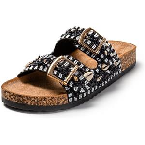 JOMIX Ciabatte Donna Estive Sandali Bassi Comodi Due Fibbie Pantofole Ragazza Decorato con Corallo SD9163 Nero 36