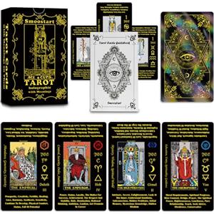 Smoostart Tarocchi olografici con significati Versione Inglese, con Guida, Parole Chiave, Elemento, Pianeta, Zodiaco, Chakra, Sì o No, Tono Musicale, numerologia, Alfabeto ebraico