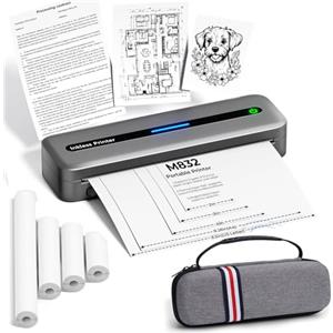 PokeLabel Stampante Termica Portatile A4 Compatibile con iPhone Cellulare/iPad/Laptop/PC, iOS/Android via Bluetooth, Mac/Windows via USB, Senza Inchiostro (Grigio, 1 stampante + 4 rotolo di carta termica)