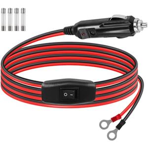 GELRHONR Accendisigari maschio su cavo terminale O-ring, 12 V 24 V, cavo inverter per auto, accendisigari su morsetti con interruttore ON/OFF, fusibile da 15 A (1 M/3,2 Ft)