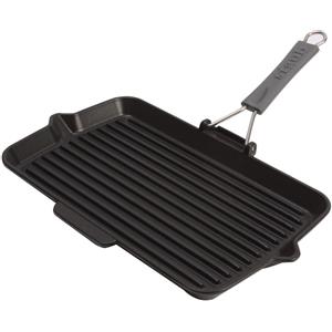 STAUB Bistecchiera Rettangolare in Ghisa con Manico in Silicone, Compatibile con Induzione, Nero, 34 x 21 cm