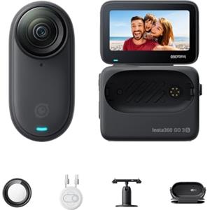 Insta360 GO 3S 64GB Nero - Minicamera portatile 4K POV a mani libere, può essere posizionata ovunque, stabilizzazione, batteria da 140 min, resistente all'acqua, 10 m, editing IA, Apple Find My