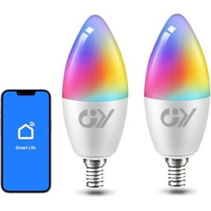 GY Lampadine LED Alexa Bluetooth Inteligente Smart E14, LED Mesh C37, 6W Equivalenti a 60W, 580LM, Multicolore Regolabile RGBCW Dimmerabile Bulbo 2700K-6500K, Compatibile con Alexa/Google Home, 2 Pezzi