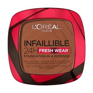 L'Oreal Paris L'Oréal Paris, Infaillible 24H Fresh Wear Foundation Powder - Fondotinta in polvere impermeabile ad alto potere coprente, con finish opaco e tenuta 24 ore, tonalità n. 375 Deep Amber, 1 x 9 g