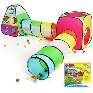 STLOVe® 4 in 1 Tenda da Gioco Bambini, Pop Up Tunnel Bambino, Tenda Giocattolo con Borsa Tote, Tunnel per Gattonare, Pieghevole Fossa di Palline Tube Tende, Bambini