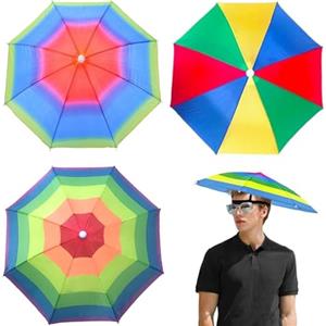 JJiaoLinin Cappello Ombrello Pesca Portatile, 3 Pezzi Arcobaleno Cappelli, Ombrello da Pesca Cappello, con Fascia Elastica Cappelli de Ombrello da Testa Ombrelli per Pesca all'Aperto campeggio