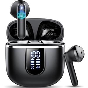 Cillso Cuffie Bluetooth, Auricolari Bluetooth 5.4 con 4 ENC HD Mics Immersivo, 40Ore Mini Cuffie Wireless Cancellazione Rumorecon, USB-C, IP7 Cuffie Senza Fili per Androide/iOS, Touch Control, LED, Nero
