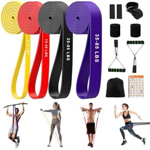 NATNAV Elastici Fitness, 4 Pezzi Elastico Fitness con Maniglie, Gancio Porta, Guida Esercizi e Borsetta, Elastici Trazioni per Yoga, Allenamento, Pilates, Potenziamento Muscolare