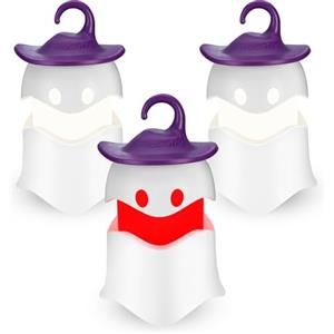EverBrite Lanterna di Halloween a Forma di Fantasma 3 Pezzi Portatile, LED Luce Rossa e Gialla, Decorazione Halloween da Esterno, Regali di Halloween, Piccole Lanterne a Fantasma con 9 Batterie AAA