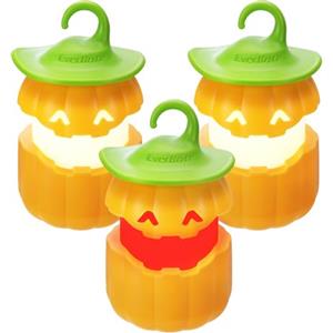 EverBrite Lanterna di Zucca di Halloween 3 Pezzi Portatile, Lanterna LED con Luce Rossa e Gialla, Decorazione Halloween da Esterno, Regali di Halloween, Piccole Lanterne di Zucca con 9 Batterie AAA