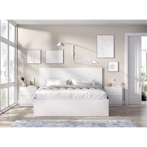 DEKIT GRUPO RIMOBEL LAGO - Letto per camera da letto 135/140X190 con due comodini a due cassetti - Bianco - 100 x 246 x 195