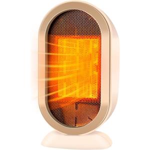 Feebee Stufetta Elettrica Basso Consumo, Stufa Bagno Termoventilatore Piccolo 800/1200W Protenzione Anti-surriscaldamento e Ribaltamento Dormitorio a Risparmio Energetico per Camere o Bagno(Beige)