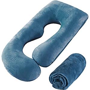 SLIGUY Copricuscino Gravidanza a Forma di G,Federa di Ricambio da 57 Pollici,Usata per Cuscini di Maternità,100% Velluto,Essuto Elasticizzato a Doppia Cerniera,Super Morbido,Tipo Universale,(G Blu)