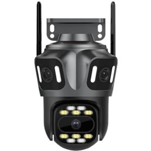 Aboiled Icsee3-Eye - Telecamera di rete WiFi HD da 8 MP fili con tre schermi per esterni, fotocamera a colori a 360 gradi panoramica tramite telefono cellulare