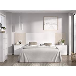 DEKIT GRUPO RIMOBEL LOMA PACK - Set di testata con due comodini a due cassetti e cassettiera a cinque cassetti - Bianco/Rovere effetto cannettato