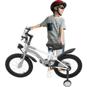 CUMELLIIR Bicicletta Bambini 16 Pollici Ragazzi, Bicicletta Con Ruote Di Supporto E Luce, Regolazione Di Altezza, Bici Ad Alto Carbonio E Acciaio Per Bambini 4 5 6 7 Anni Grigio